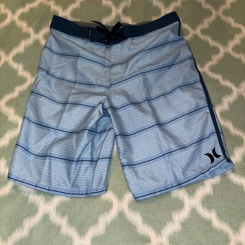Hurley Light Blue Striped Swim Shorts